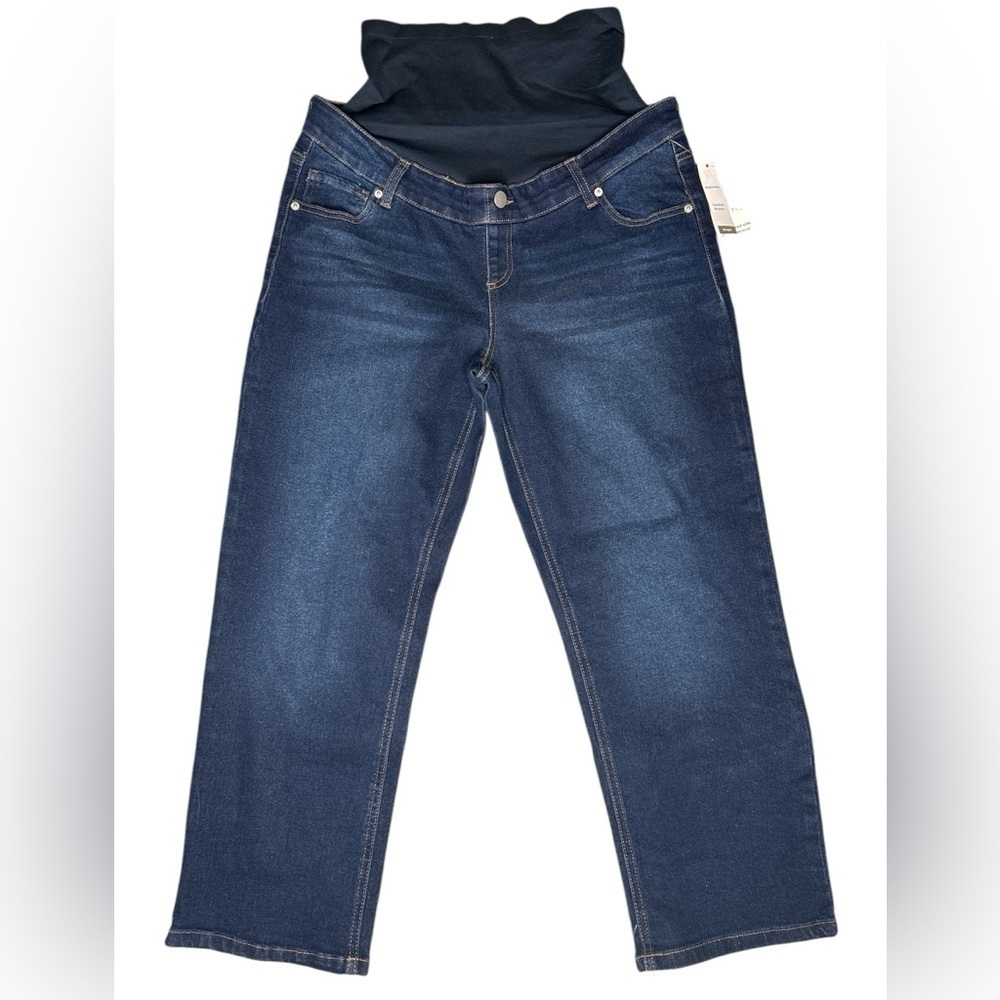 NWT Time and Tru Maternity Straight Leg Stretch with Belly Band Jeans- L 12/-14 - Picture 2 of 7